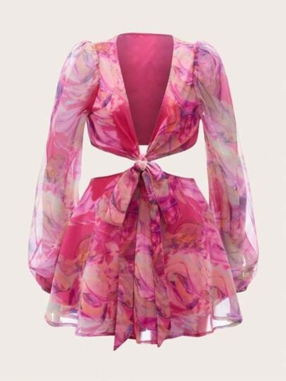 Pink Marble Tie-Front Mini Dress